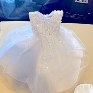 Beautiful baby girl party dress or christening dress with bonnet